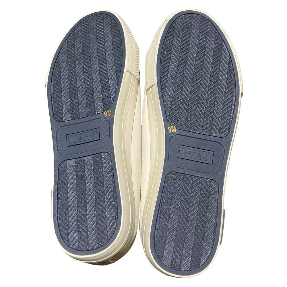 Tommy Hilfiger Sneakers Mens 9 Cream Raspy‎ Lace Up Casual Logo Flag Preppy NEW